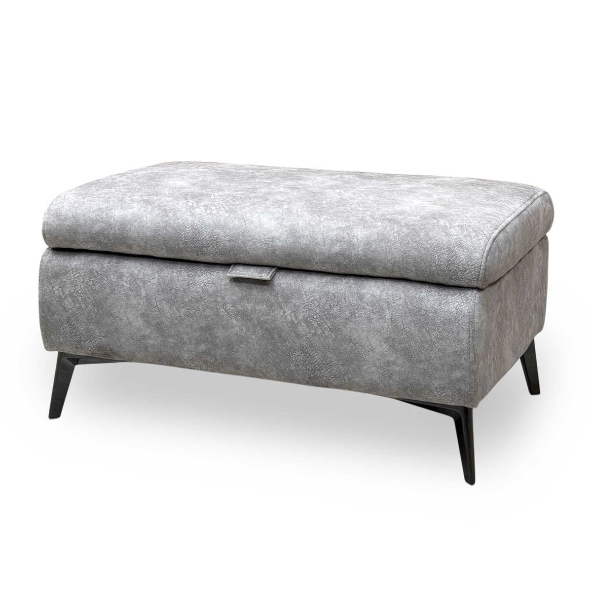 'Ezra' Marble Stone Grey Velvet Fabric Storage Footstool