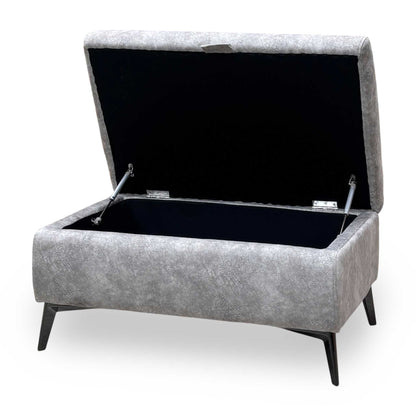 'Ezra' Marble Stone Grey Velvet Fabric Storage Footstool