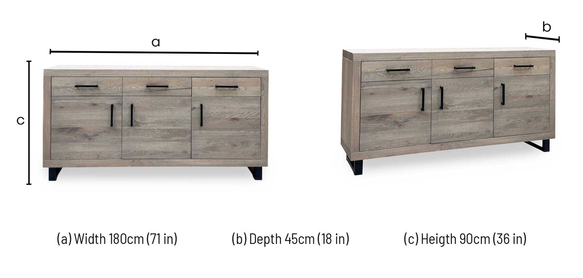 Bodahl ‘Njord’ 8 Vintage Grey Solid Oak 180cm 3 Door 2 Drawer Sideboard