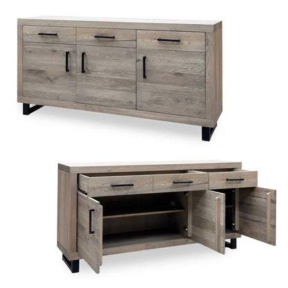 Bodahl ‘Njord’ 8 Vintage Grey Solid Oak 180cm 3 Door 2 Drawer Sideboard