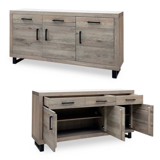 Bodahl ‘Njord’ 8 Vintage Grey Solid Oak 180cm 3 Door 2 Drawer Sideboard