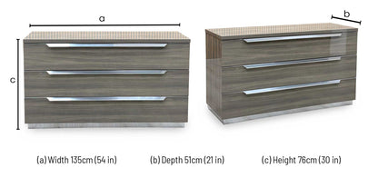 ‘Venezia’ Vg Grey High Gloss 3 Drawer Dresser