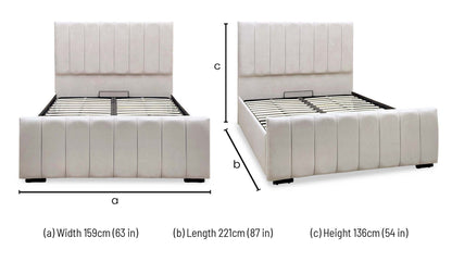 ‘Maxwell’ Taupe Fabric End Lift Ottoman Bed with Floor Standing Headboard - King