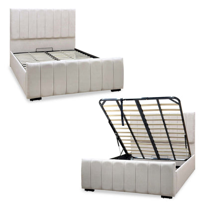 ‘Maxwell’ Taupe Fabric End Lift Ottoman Bed with Floor Standing Headboard - King