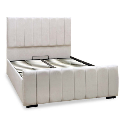 ‘Maxwell’ Taupe Fabric End Lift Ottoman Bed with Floor Standing Headboard - King