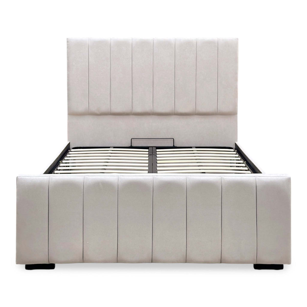 ‘Maxwell’ Taupe Fabric End Lift Ottoman Bed with Floor Standing Headboard - King