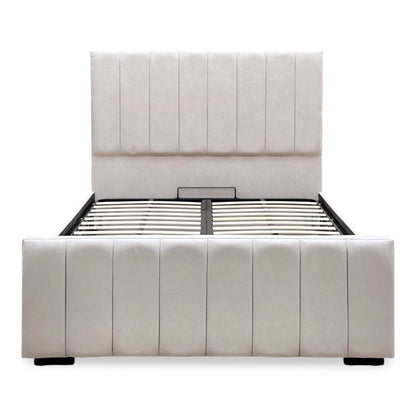 ‘Maxwell’ Taupe Fabric End Lift Ottoman Bed with Floor Standing Headboard - King