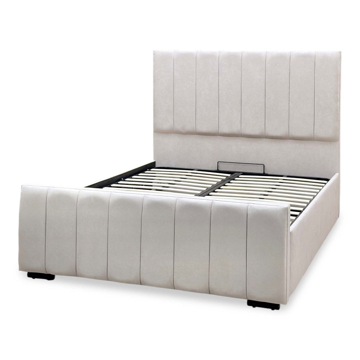 ‘Maxwell’ Taupe Fabric End Lift Ottoman Bed with Floor Standing Headboard - King