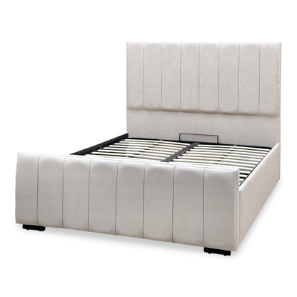 ‘Maxwell’ Taupe Fabric End Lift Ottoman Bed with Floor Standing Headboard - King