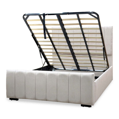 ‘Maxwell’ Taupe Fabric End Lift Ottoman Bed with Floor Standing Headboard - King