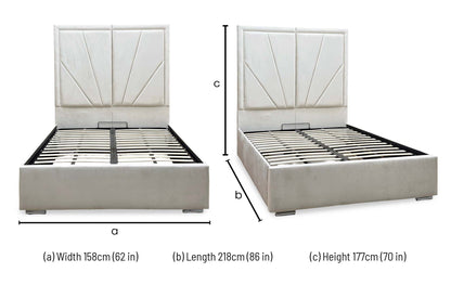 ‘Bentley’ Cream Velvet End Lift Ottoman Bed with High Floor Standing Headboard - King