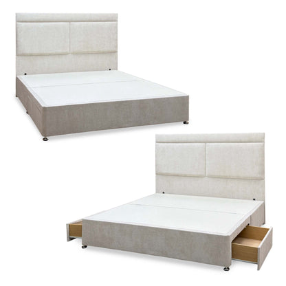 ‘Lawrence’ Cream Fabric 2 drawer Divan Base with Floor Standing Headboard - Super King