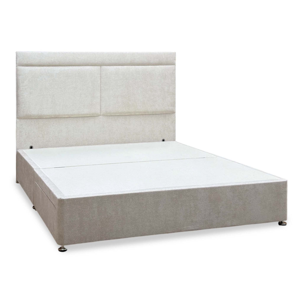 ‘Lawrence’ Cream Fabric 2 drawer Divan Base with Floor Standing Headboard - Super King