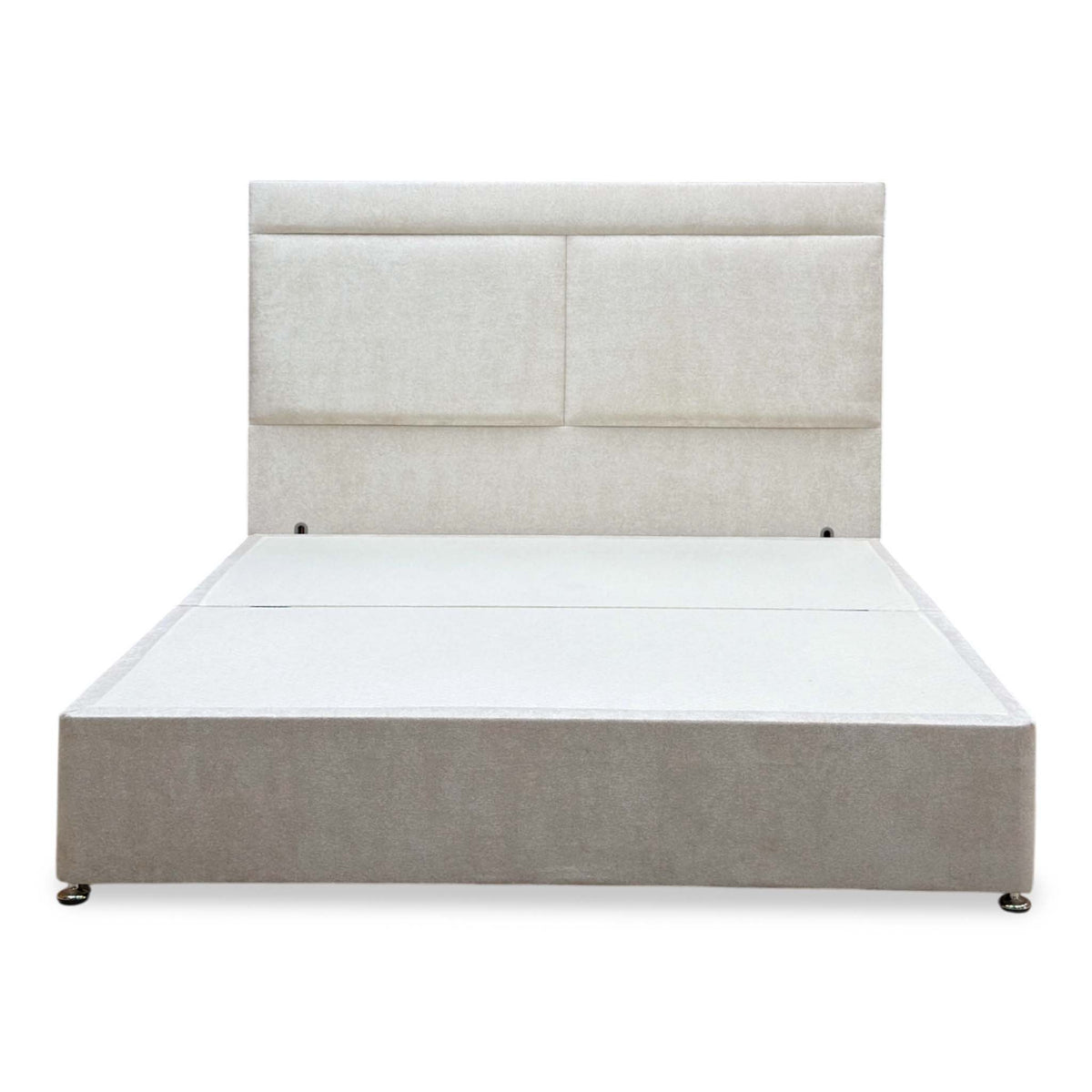‘Lawrence’ Cream Fabric 2 drawer Divan Base with Floor Standing Headboard - Super King
