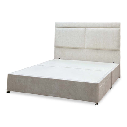 ‘Lawrence’ Cream Fabric 2 drawer Divan Base with Floor Standing Headboard - Super King