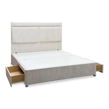 ‘Lawrence’ Cream Fabric 2 drawer Divan Base with Floor Standing Headboard - Super King