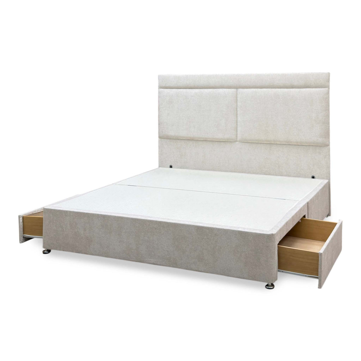 ‘Lawrence’ Cream Fabric 2 drawer Divan Base with Floor Standing Headboard - Super King