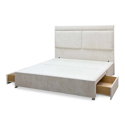 ‘Lawrence’ Cream Fabric 2 drawer Divan Base with Floor Standing Headboard - Super King