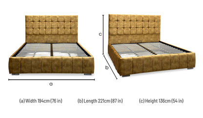 ‘Sullivan’ Heritage Saffron Mustard Velvet Ottoman End Lift Bed - Super King