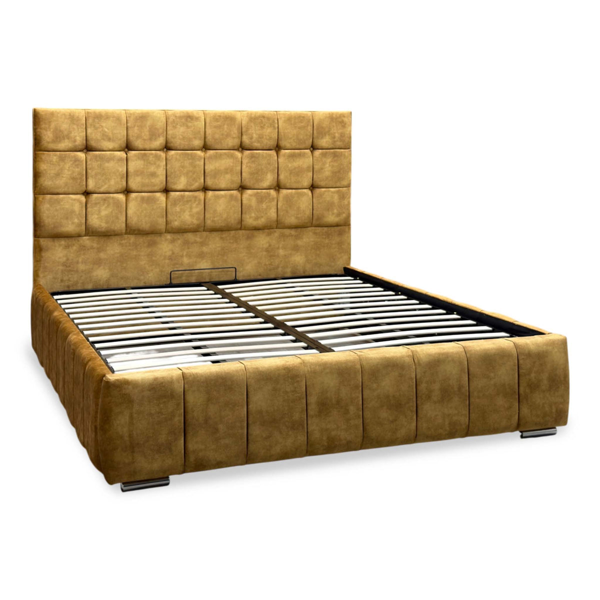 ‘Sullivan’ Heritage Saffron Mustard Velvet Ottoman End Lift Bed - Super King