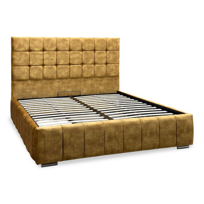 ‘Sullivan’ Heritage Saffron Mustard Velvet Ottoman End Lift Bed - Super King