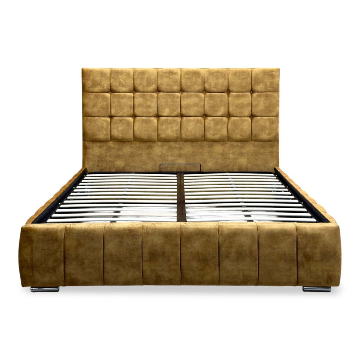 ‘Sullivan’ Heritage Saffron Mustard Velvet Ottoman End Lift Bed - Super King