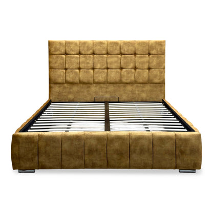 ‘Sullivan’ Heritage Saffron Mustard Velvet Ottoman End Lift Bed - Super King