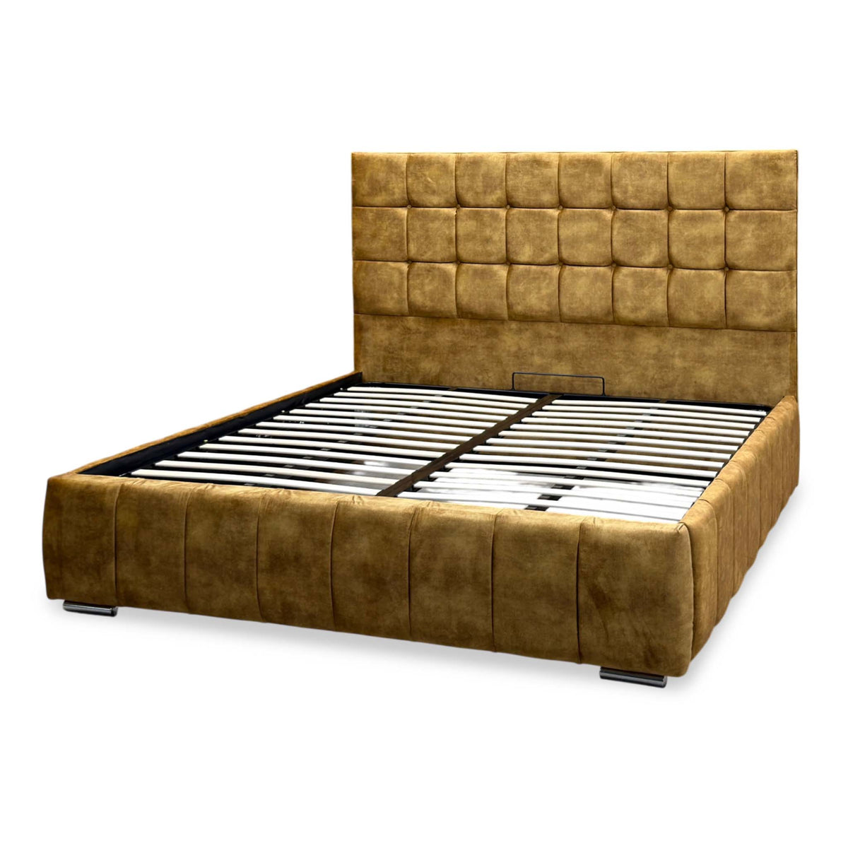 ‘Sullivan’ Heritage Saffron Mustard Velvet Ottoman End Lift Bed - Super King