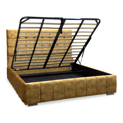 ‘Sullivan’ Heritage Saffron Mustard Velvet Ottoman End Lift Bed - Super King