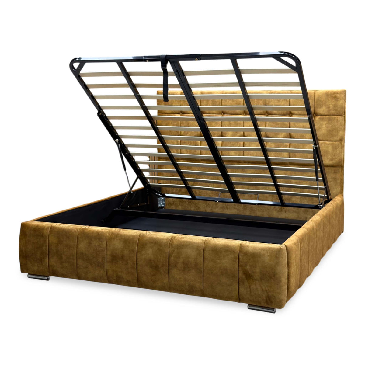 ‘Sullivan’ Heritage Saffron Mustard Velvet Ottoman End Lift Bed - Super King