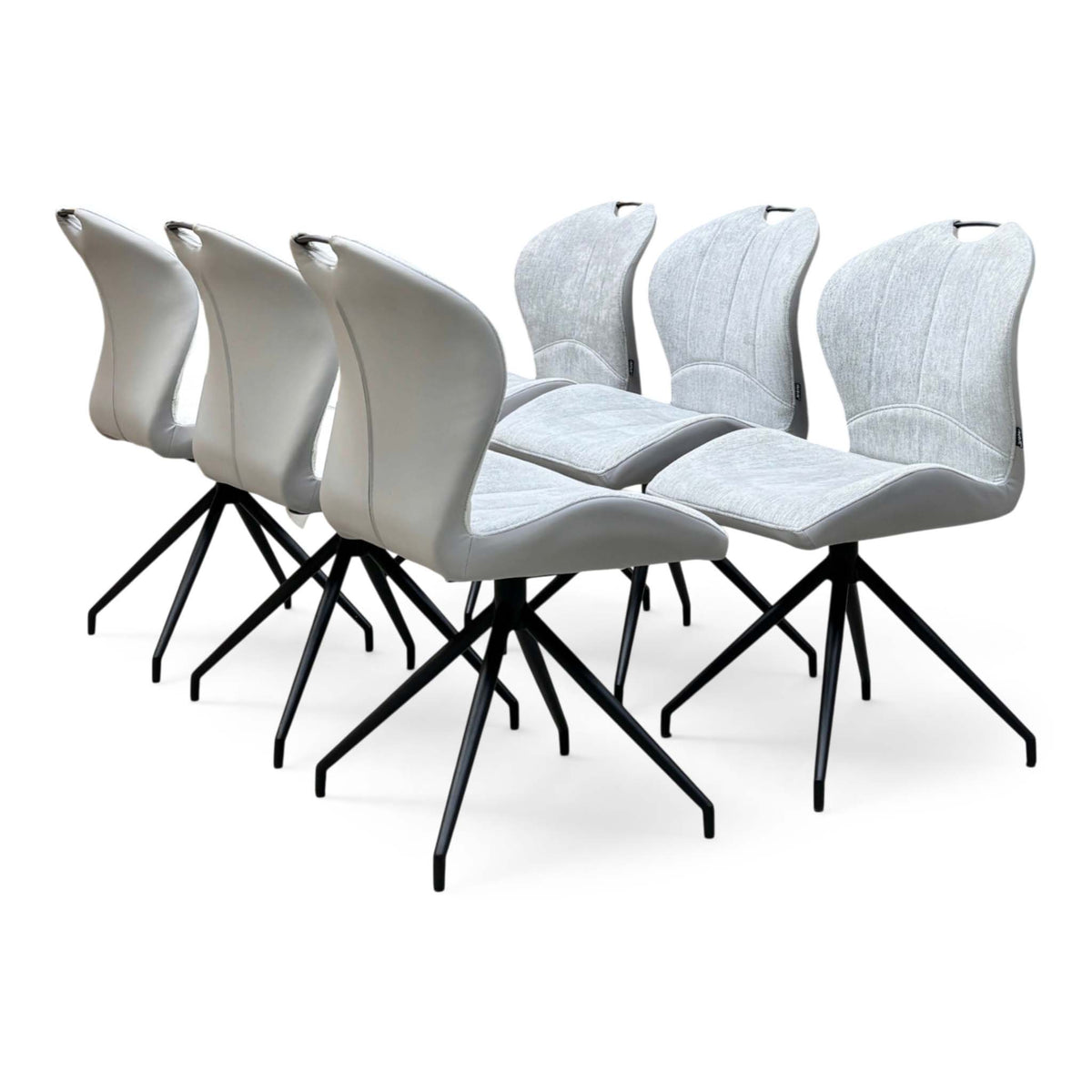 ‘Raul’ G5 Stone Grey Fabric Set of 6 Swivel Dining Chairs