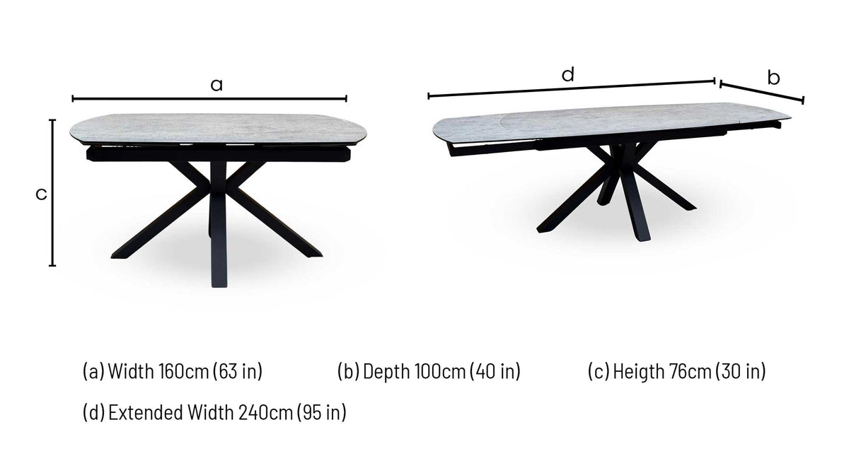 ‘Raul’ Silver Ceramic Top 160cm Swivel Extending Dining Table
