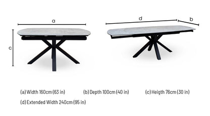 ‘Raul’ Silver Ceramic Top 160cm Swivel Extending Dining Table