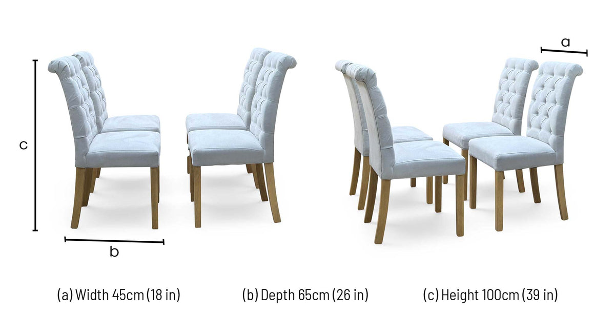 Furnitureland 'Hamilton' Light Grey Fabric Button Back Roll Back Set of 4 Dining Chairs