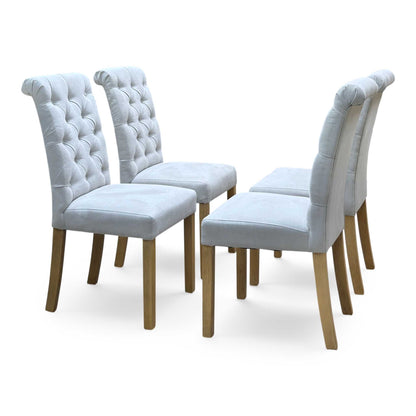 Furnitureland 'Hamilton' Light Grey Fabric Button Back Roll Back Set of 4 Dining Chairs