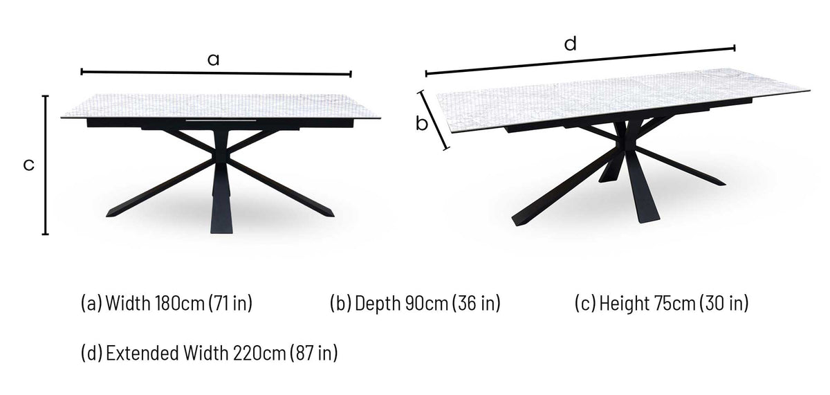 'Crete’ White Ceramic Top Large Extending Dining Table