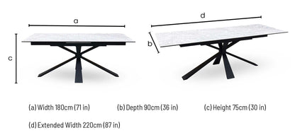 'Crete’ White Ceramic Top Large Extending Dining Table