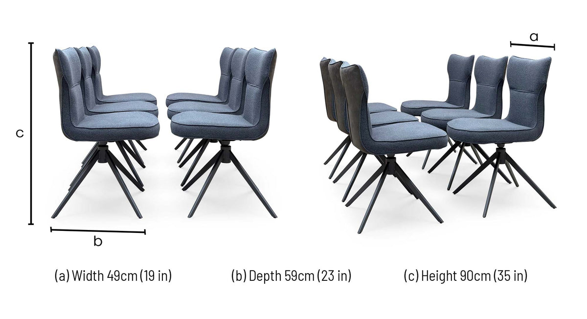 ‘Carrera’ Dark Grey Fabric Set of 6 Swivel Dining Chairs