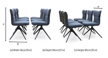 ‘Carrera’ Dark Grey Fabric Set of 6 Swivel Dining Chairs