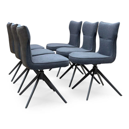 ‘Carrera’ Dark Grey Fabric Set of 6 Swivel Dining Chairs