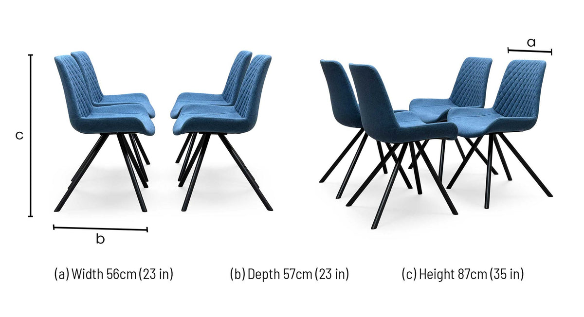 'Rocket' Mineral Blue Fabric Set of 4 Dining Chairs