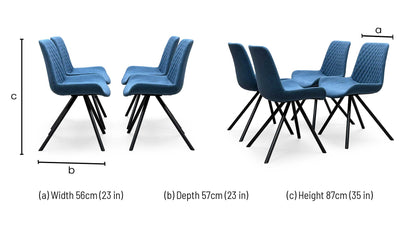 'Rocket' Mineral Blue Fabric Set of 4 Dining Chairs