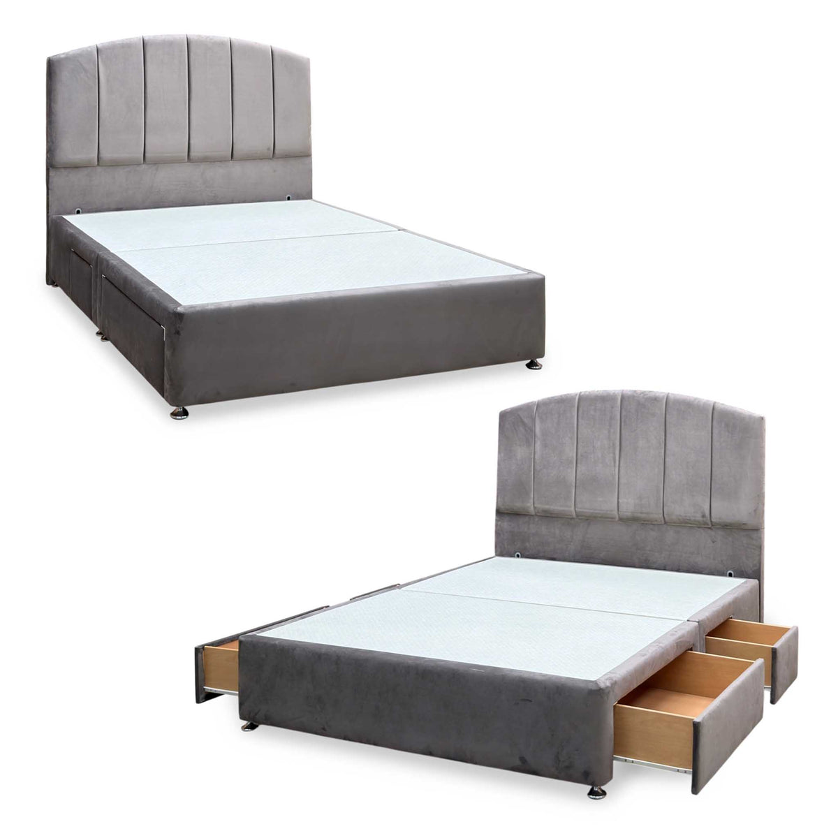 Artisan Collection ‘Bow’ Plush Mole Brown Fabric Standard Floor Standing Headboard + 4 Draw Continental Divan Base - King