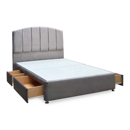 Artisan Collection ‘Bow’ Plush Mole Brown Fabric Standard Floor Standing Headboard + 4 Draw Continental Divan Base - King
