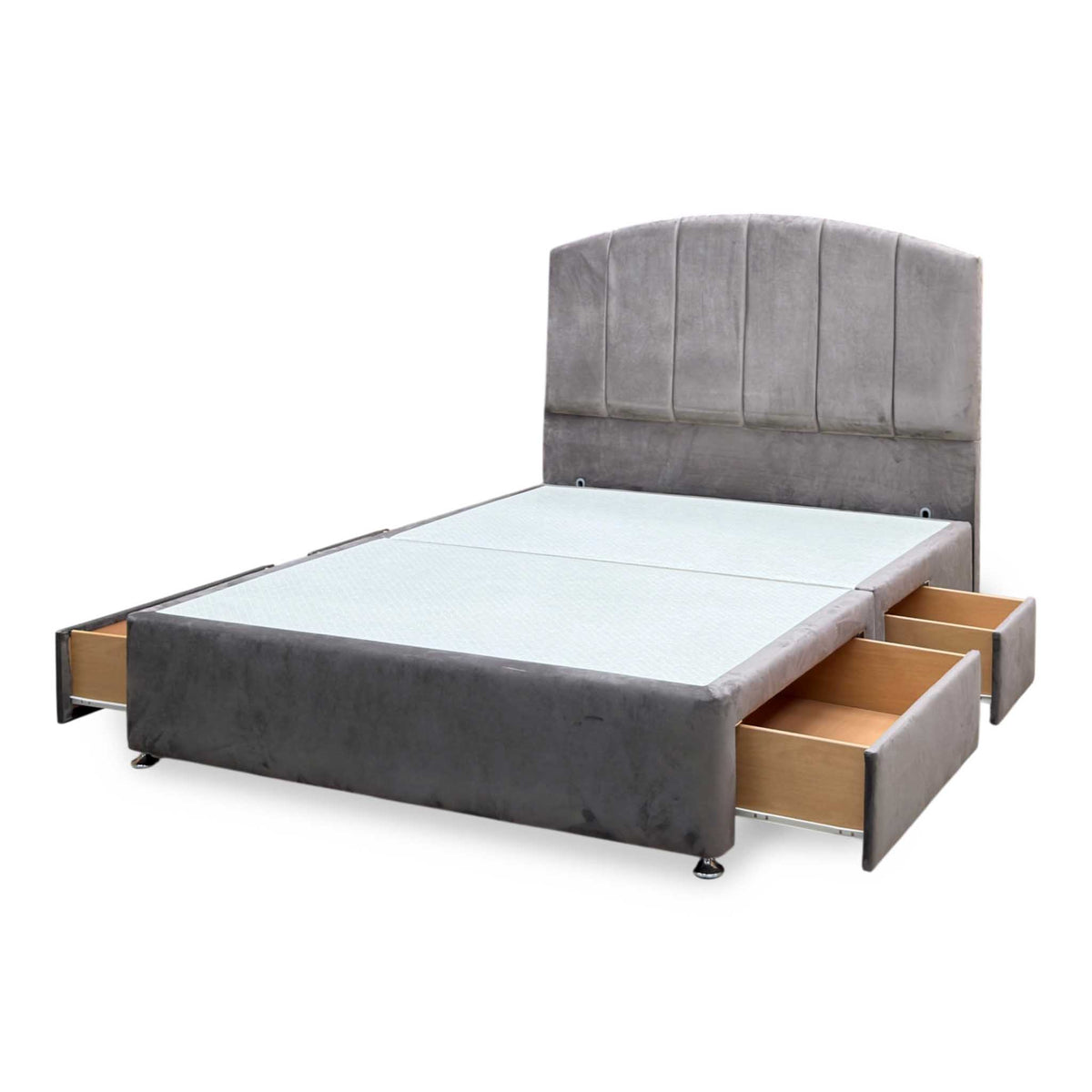 Artisan Collection ‘Bow’ Plush Mole Brown Fabric Standard Floor Standing Headboard + 4 Draw Continental Divan Base - King