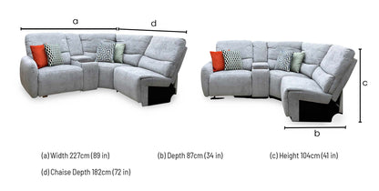 Darren light grey fabric chaise sofa dimensions: width 227cm, depth 87cm, height 104cm, chaise depth 182cm