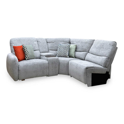 Darren light grey fabric chaise sofa, angled view from the left showing the open chaise end