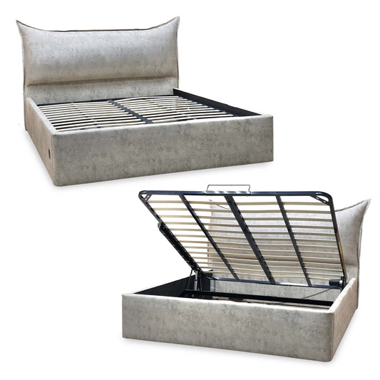 'Celestial' Allora Stone Grey Fabric Electric Ottoman Bed Frame - Super King