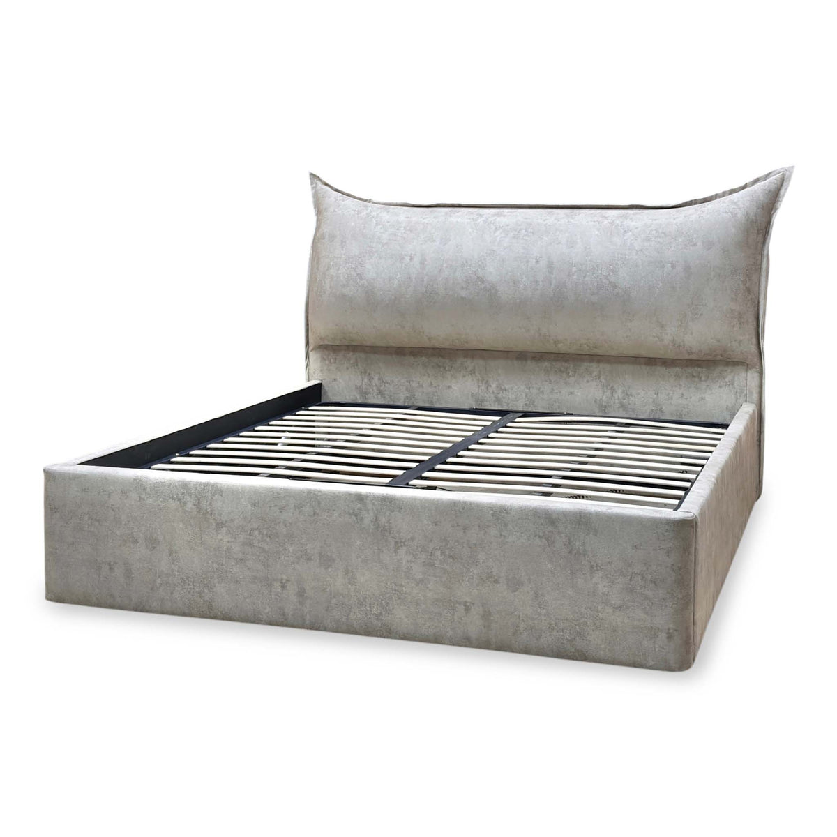 'Celestial' Allora Stone Grey Fabric Electric Ottoman Bed Frame - Super King