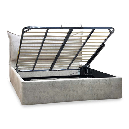 'Celestial' Allora Stone Grey Fabric Electric Ottoman Bed Frame - Super King